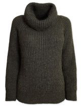 Pulover femei verde militar cu guler înalt și aspect striat