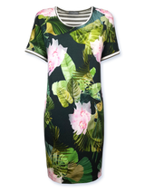 Rochie damă "5 HEARTS" verde inchis cu motiv floral și dungi