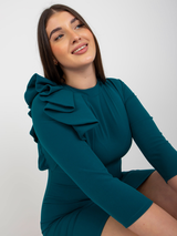 Rochie damă cu volănaș pe umăr- Turcoaz