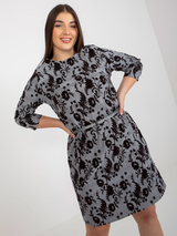 Rochie damă elegantă Mărimi Mari cu model floral catifelat și curea