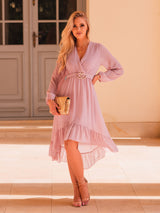 Rochie damă elegantă asimetrică- Roz Pudră