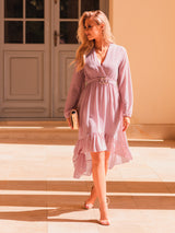 Rochie damă elegantă asimetrică- Roz Pudră