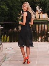 Rochie damă elegantă midi plisată cu curea- Negru