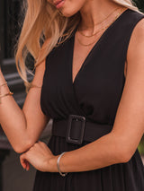 Rochie damă elegantă midi plisată cu curea- Negru