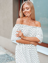 Rochie femei de vară cu buline - Alb/Negru