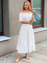 Rochie femei de vară cu buline - Alb/Negru