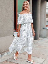 Rochie femei de vară cu buline - Alb/Negru