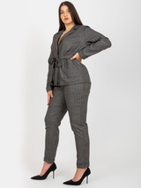 Sacou damă Mărimi Mari cu buzunare și cordon- Gri închis cu dungi