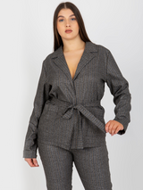 Sacou damă Mărimi Mari cu buzunare și cordon- Gri închis cu dungi