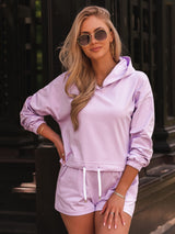 Trening damă de vară cu hanorac și pantalon scurt- Violet Deschis