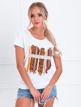 Tricou damă bumbac cu animal print- Alb