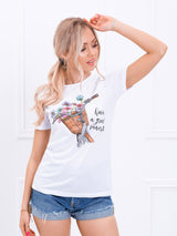 Tricou damă bumbac cu print Summer- Alb