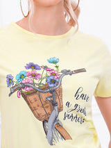 Tricou damă bumbac cu print Summer- Galben