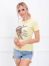 Tricou damă bumbac cu print Summer- Galben