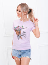 Tricou damă bumbac cu print Summer- Roz