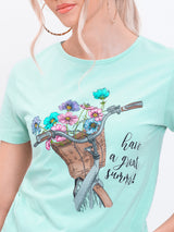 Tricou damă bumbac cu print Summer- Verde Mentă