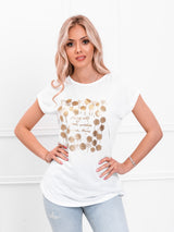 Tricou damă bumbac cu print auriu- Alb