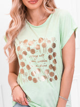 Tricou damă bumbac cu print auriu- Verde Deschis