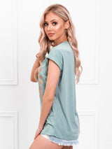 Tricou damă bumbac cu print auriu - Verde Mentă