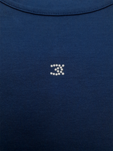 Tricou top damă bleumarin cu ornament argintiu