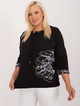 Bluză damă Mărime Mare casual cu print contrast- Negru