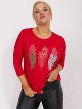 Bluză damă Mărimi Mari cu print și șnur- Roșu