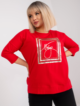Bluză damă Mărimi Mari cu print și terminație asimetrică- Roșu