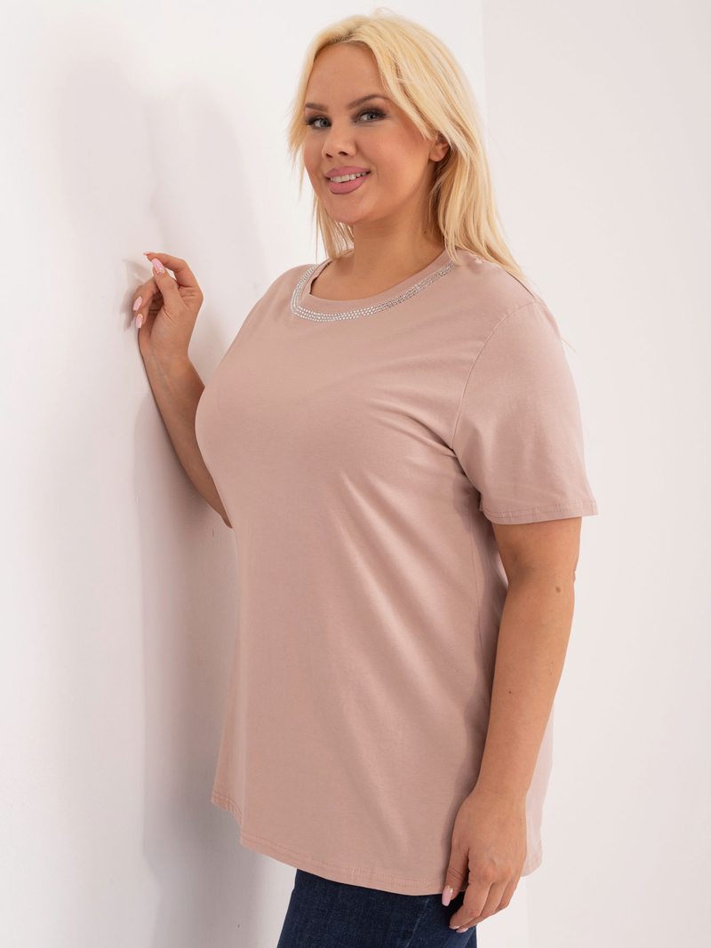 Bluză damă Plus Size casual- elegantă cu dantelă la spate- Bej