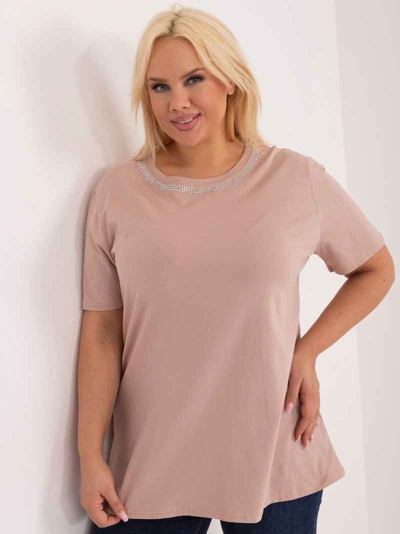 Bluză damă Plus Size casual- elegantă cu dantelă la spate- Bej