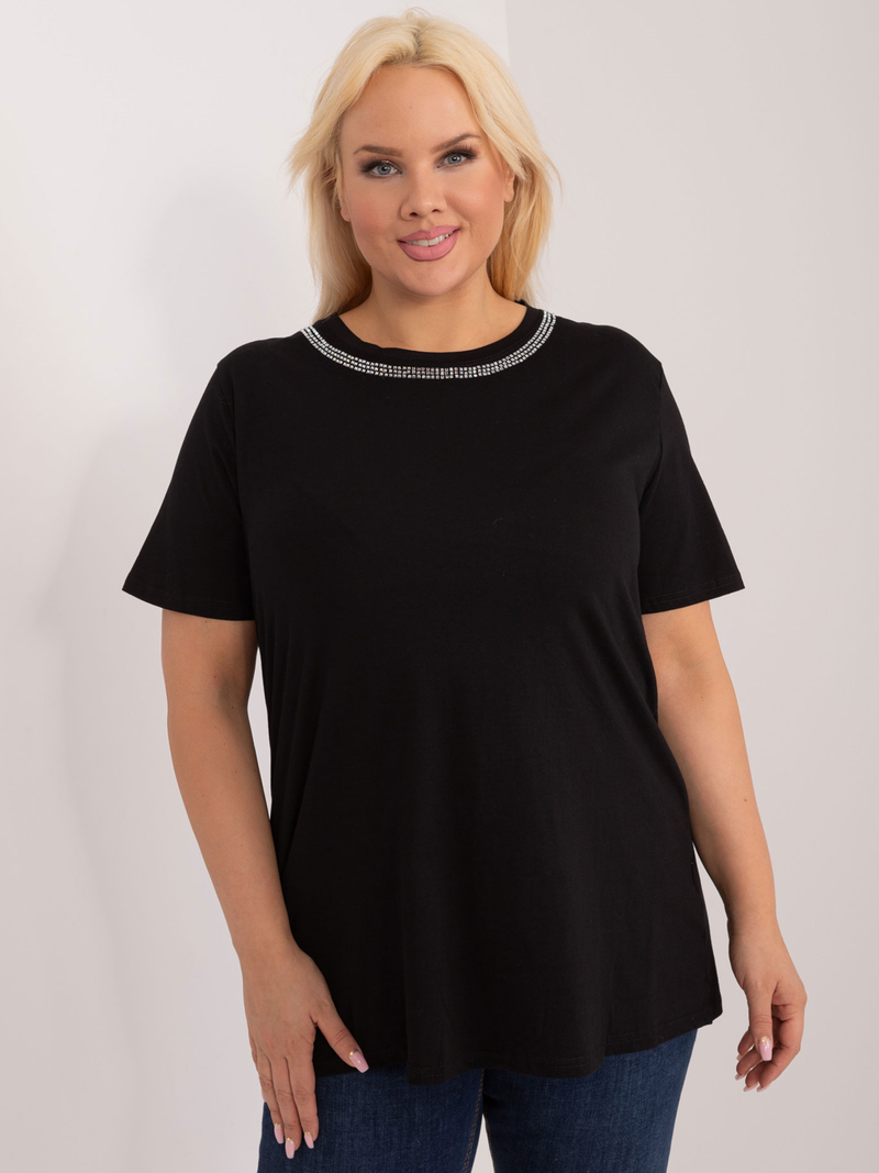 Bluză damă Plus Size casual- elegantă cu dantelă la spate- Negru