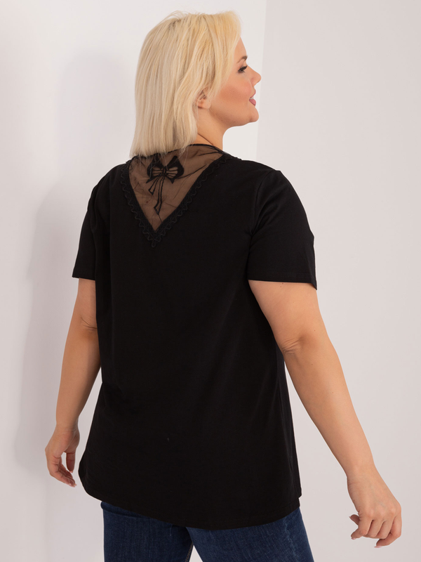 Bluză damă Plus Size casual- elegantă cu dantelă la spate- Negru