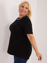 Bluză damă Plus Size casual- elegantă cu dantelă la spate- Negru