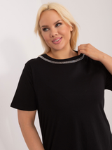 Bluză damă Plus Size casual- elegantă cu dantelă la spate- Negru