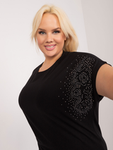 Bluză damă Plus Size cu aplicație din dantelă și strasuri- Negru