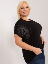 Bluză damă Plus Size cu aplicație din dantelă și strasuri- Negru