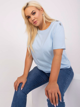 Bluză damă Plus Size cu broșă fundiță- Albastru Ciel