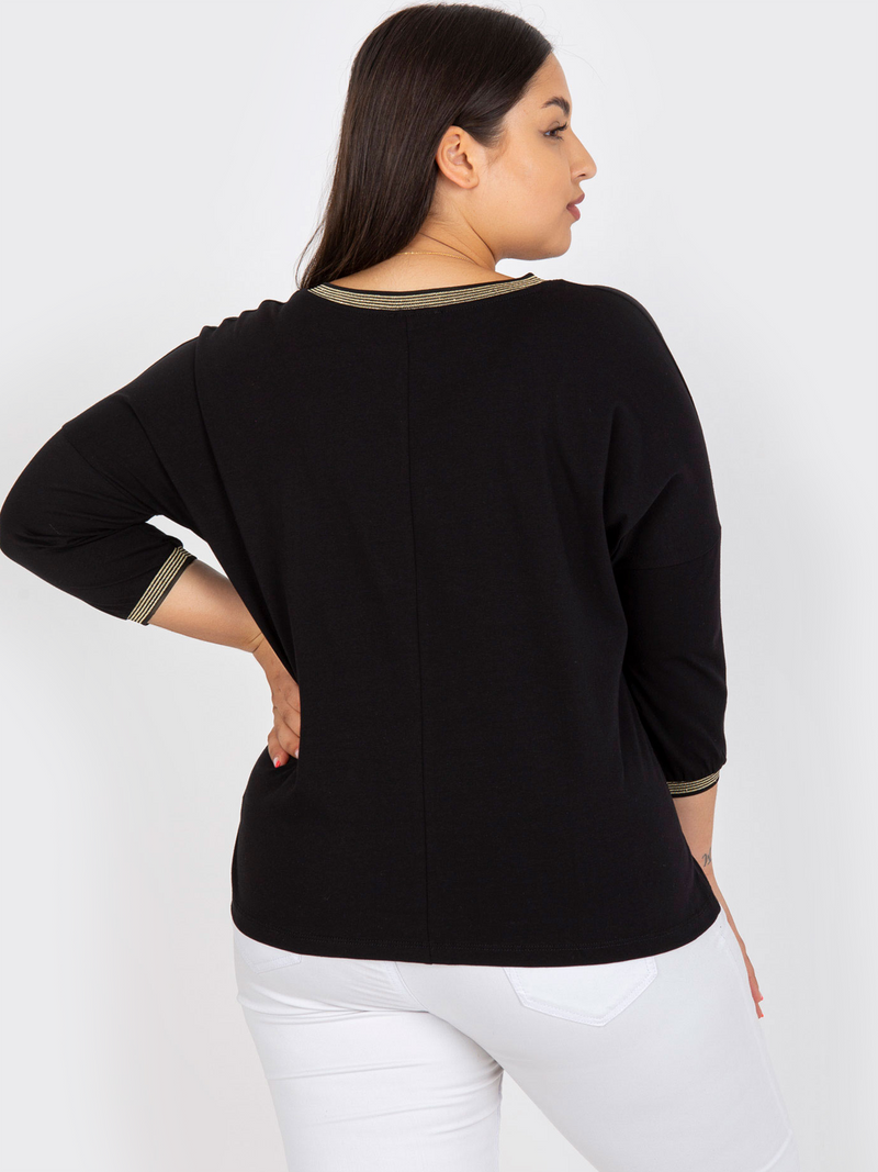 Bluză damă Plus Size cu buzunar decorativ- Negru