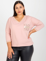 Bluză damă Plus Size cu buzunar decorativ- Roz Antic