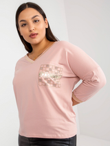 Bluză damă Plus Size cu buzunar decorativ- Roz Antic