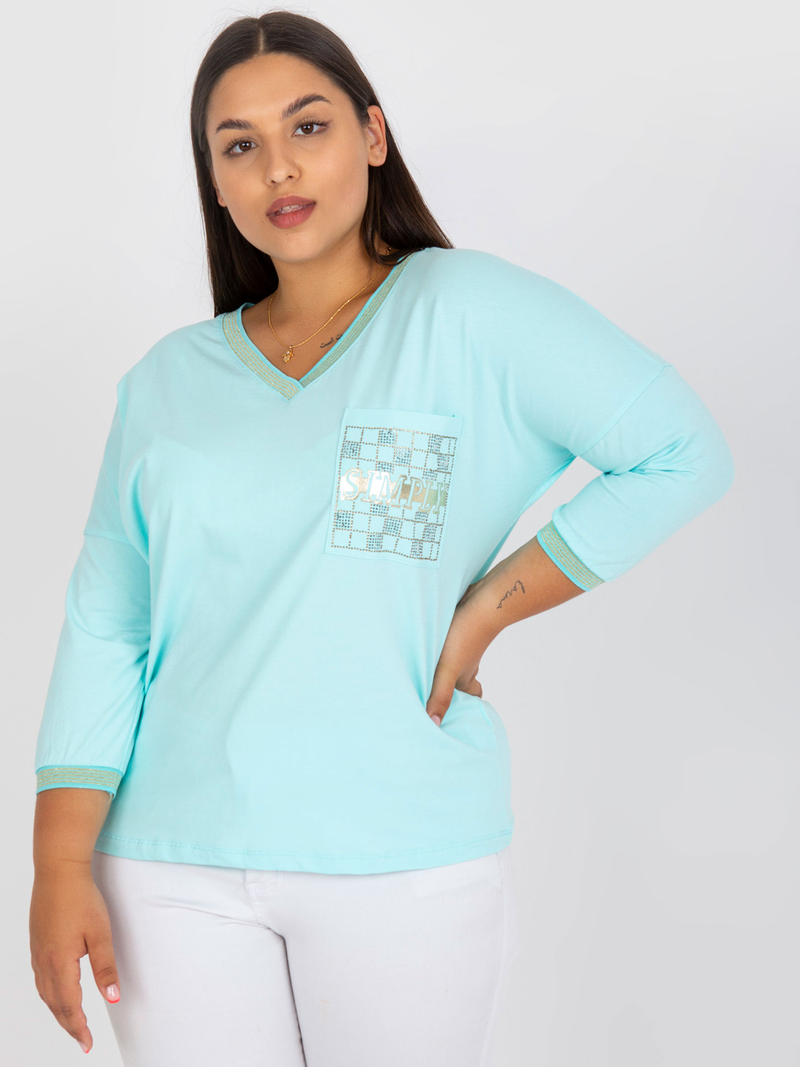 Bluză damă Plus Size cu buzunar decorativ- Verde Mentă