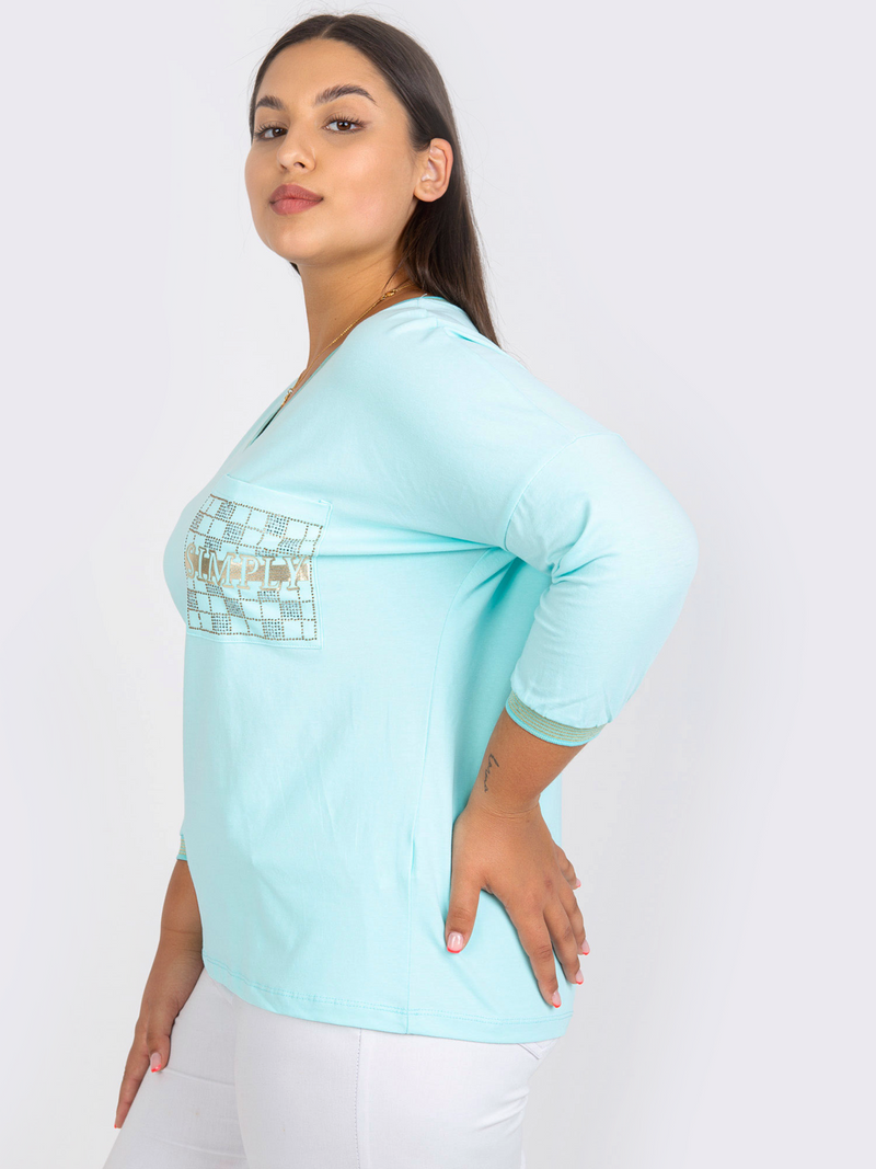 Bluză damă Plus Size cu buzunar decorativ- Verde Mentă