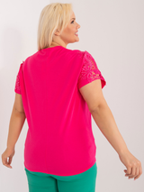 Bluză damă Plus Size cu dantelă la mânecă- Fucsia