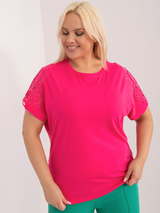 Bluză damă Plus Size cu dantelă la mânecă- Fucsia