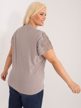 Bluză damă Plus Size cu dantelă la mânecă- Gri