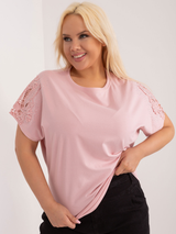 Bluză damă Plus Size cu dantelă la mânecă- Roz Antic