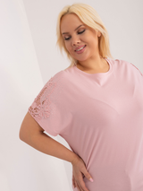 Bluză damă Plus Size cu dantelă la mânecă- Roz Antic