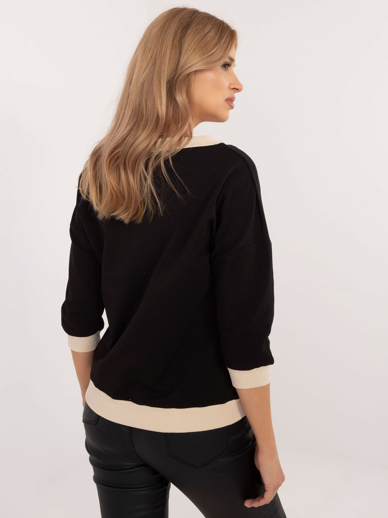 Bluză damă Plus Size cu decolteu V și print gold- Negru