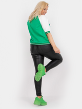 Bluză damă Plus Size cu mânecă raglan și aplicație- Verde/ Alb
