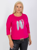 Bluză damă Plus Size cu print și strasuri- Fucsia