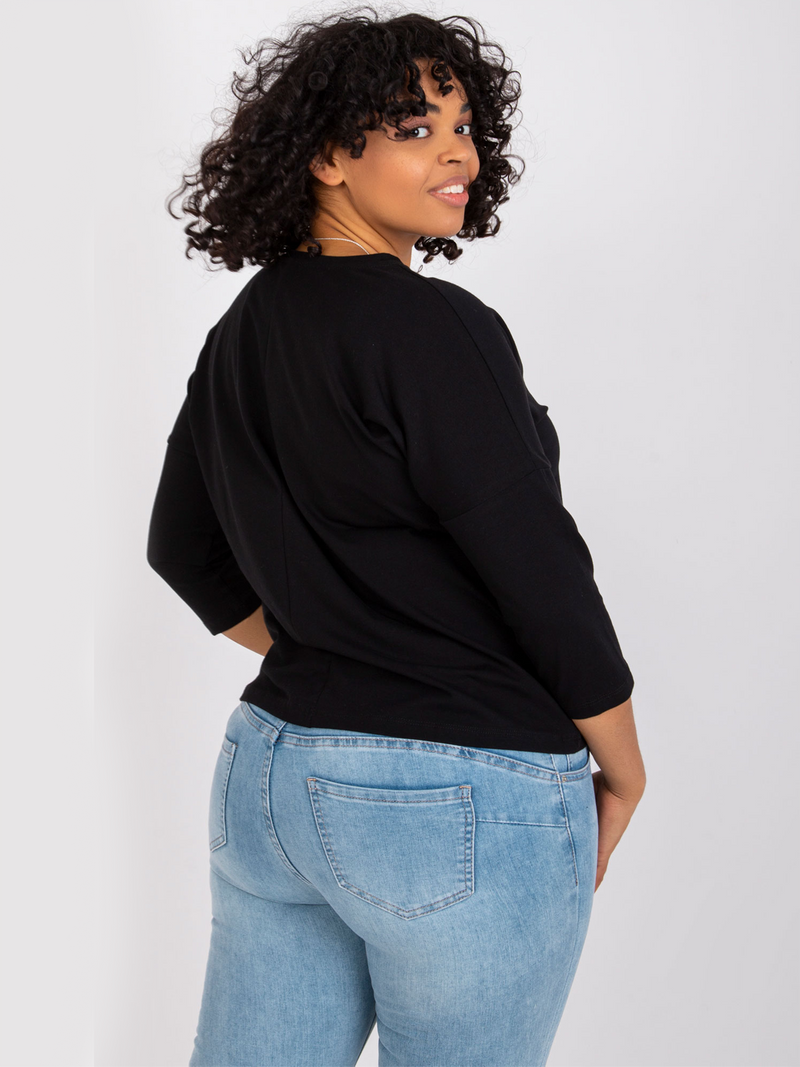 Bluză damă Plus Size cu print inimi aurii- Negru